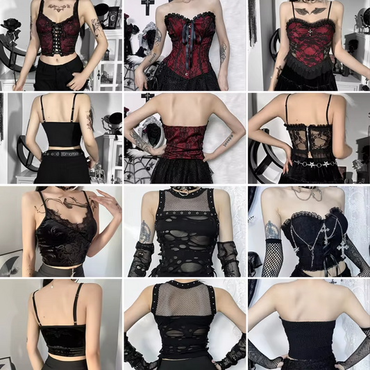 Dark Halloween Style Lace Tank Top Punk Navel Print Sexy Backless Streetwear Y2K Camisole