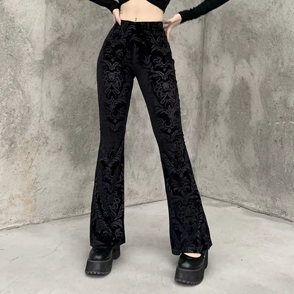 Y2K Gothic Streetwear Lace Mesh Flared Pants Black Sexy Perspective Long Trousers Vintage Women Pants