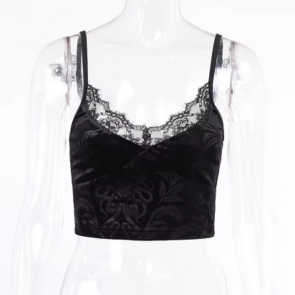 Dark Halloween Style Lace Tank Top Punk Navel Print Sexy Backless Streetwear Y2K Camisole