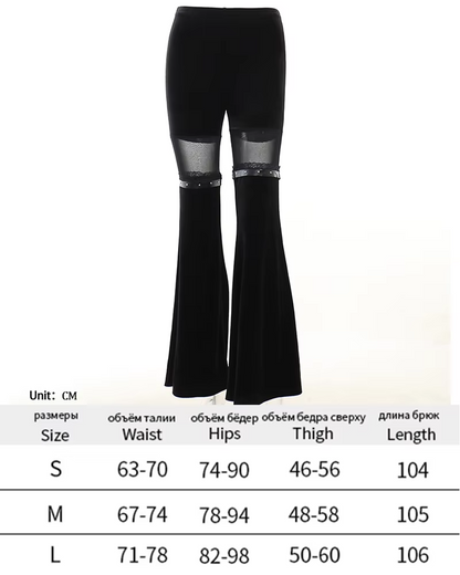 Y2K Gothic Streetwear Lace Mesh Flared Pants Black Sexy Perspective Long Trousers Vintage Women Pants